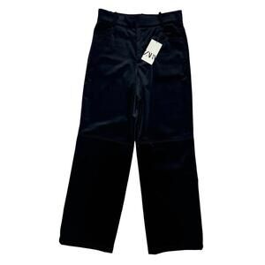 Zara Straight Leg Velvet Pants Cotton Black Size S | 31 W | 31 L